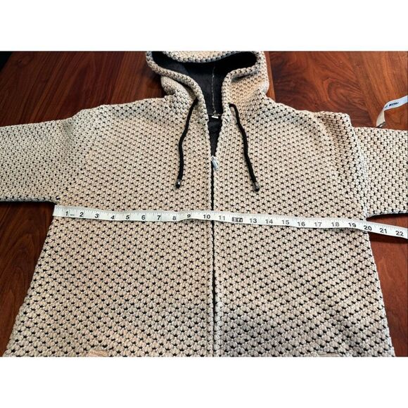 Men's Black Tan Full Zip Crochet Velvet Sherpa Lined Hooded Jacket Large - Picture 2 of 8